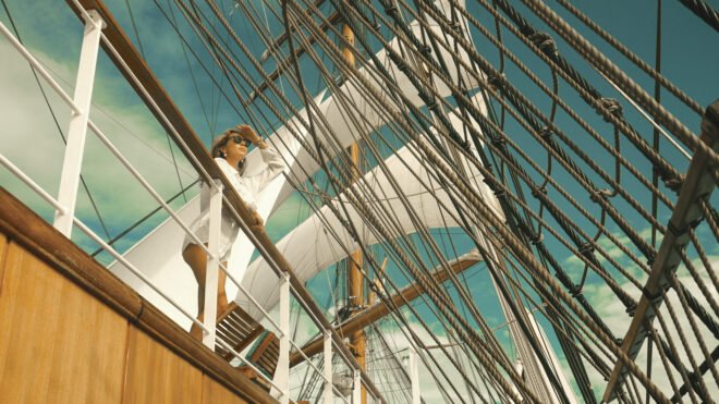 Sea Cloud historic four-masted tall ship sailing under full billowing white sails